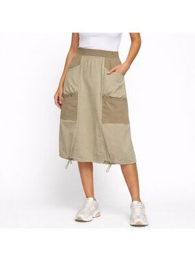 XCVI Cotton ‘Bellamy’ Skirt Side Pockets Adjustable at Hemline Army Green Sz L